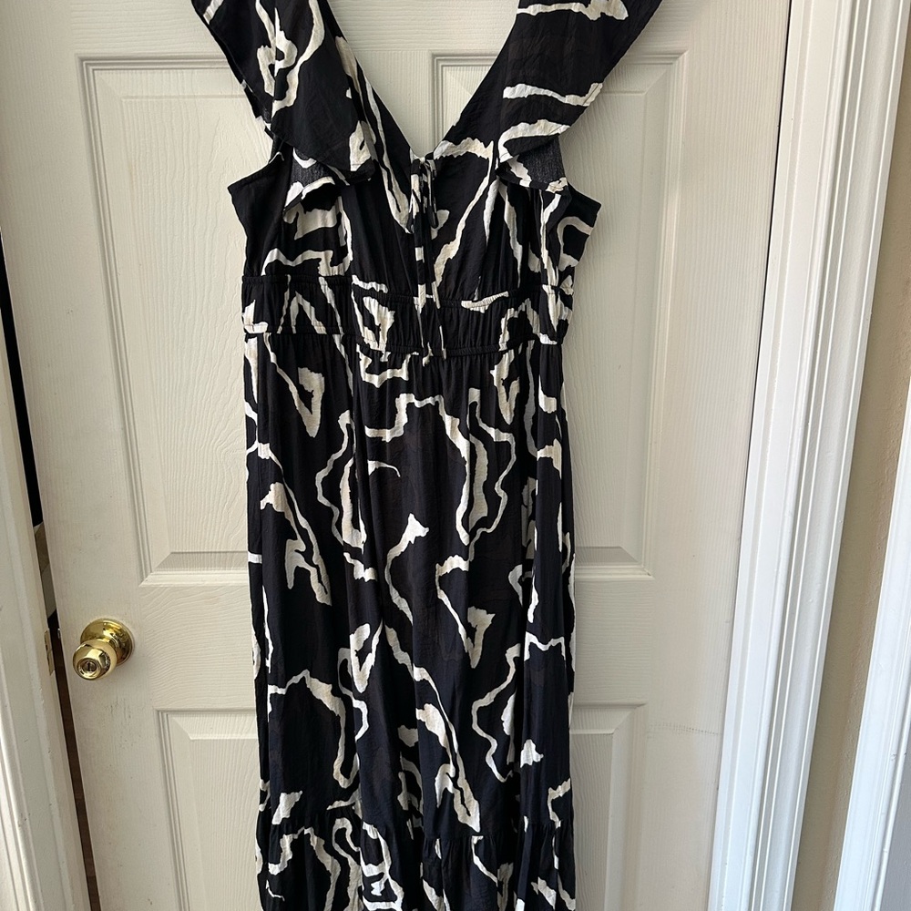Nine West - Black and White Patterned Women's Dress - Sleeveless V-Neck